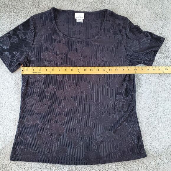Vintage‎ Jaclyn Smith Blouse Sz M Black Floral Short Sleeve Round Neck Top Shirt - Picture 4 of 5
